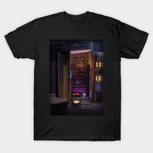 Miniature bookshelf alley - library and cafe T-Shirt